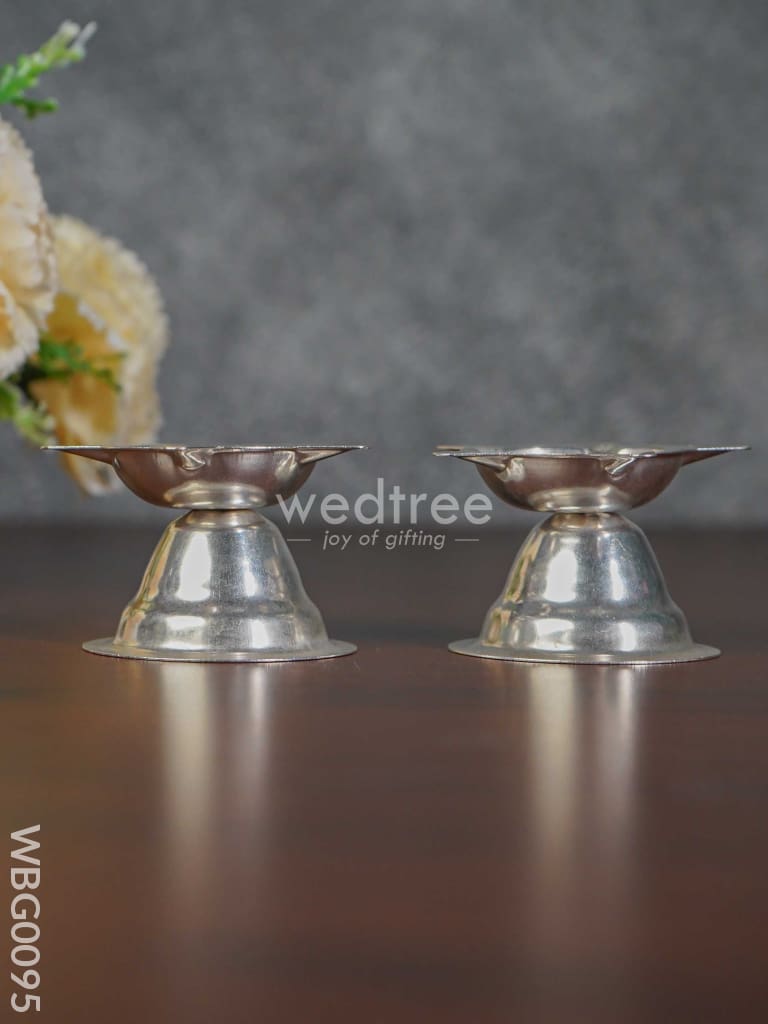 German Silver Kamal Diya with Stand (Set of 2) - WBG0095