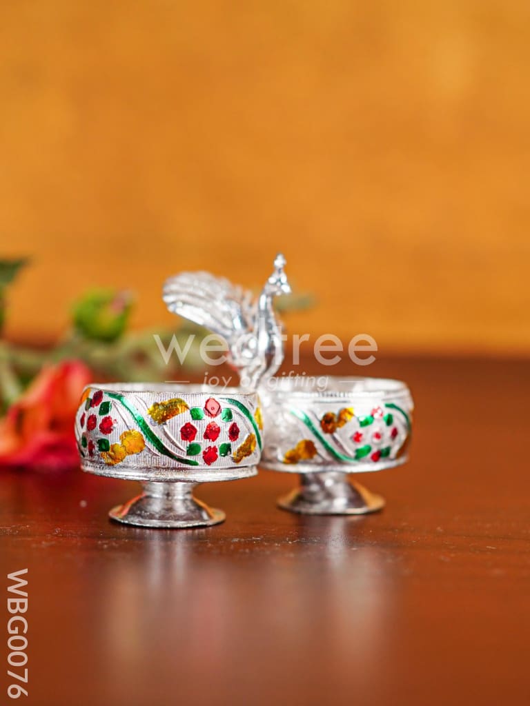 German Silver Kumkum Holder with Meenakari Design Embossed - WBG0076