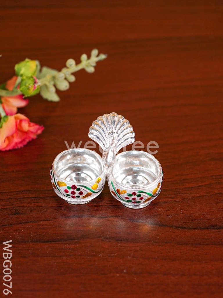 German Silver Kumkum Holder with Meenakari Design Embossed - WBG0076