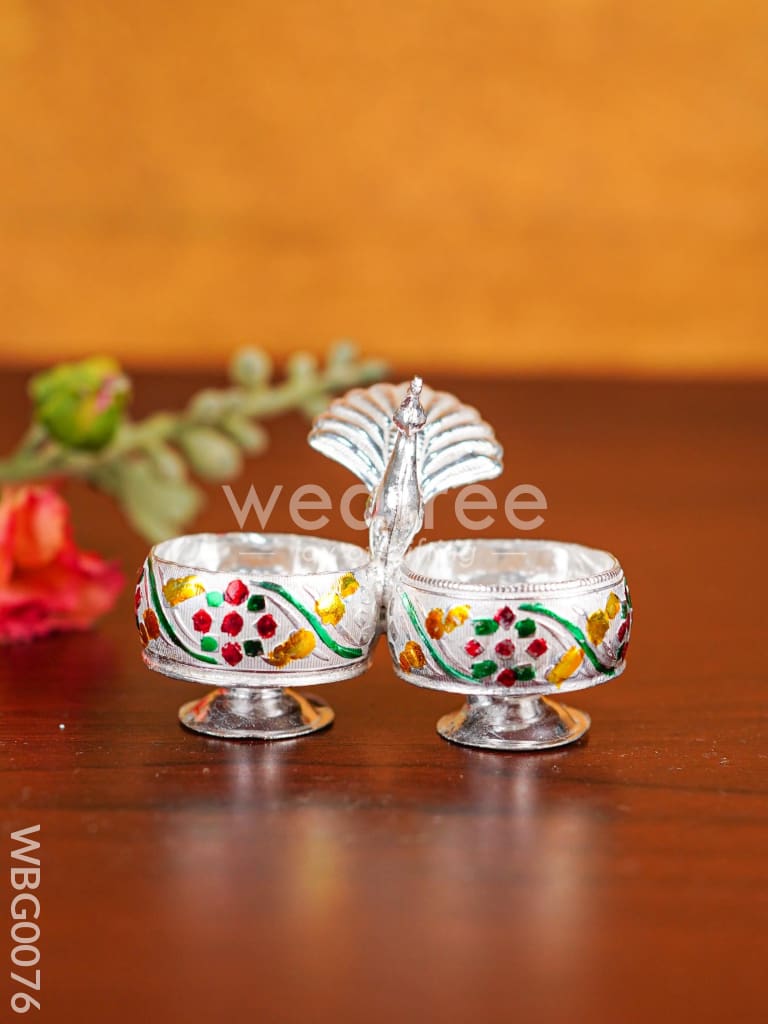 German Silver Kumkum Holder with Meenakari Design Embossed - WBG0076