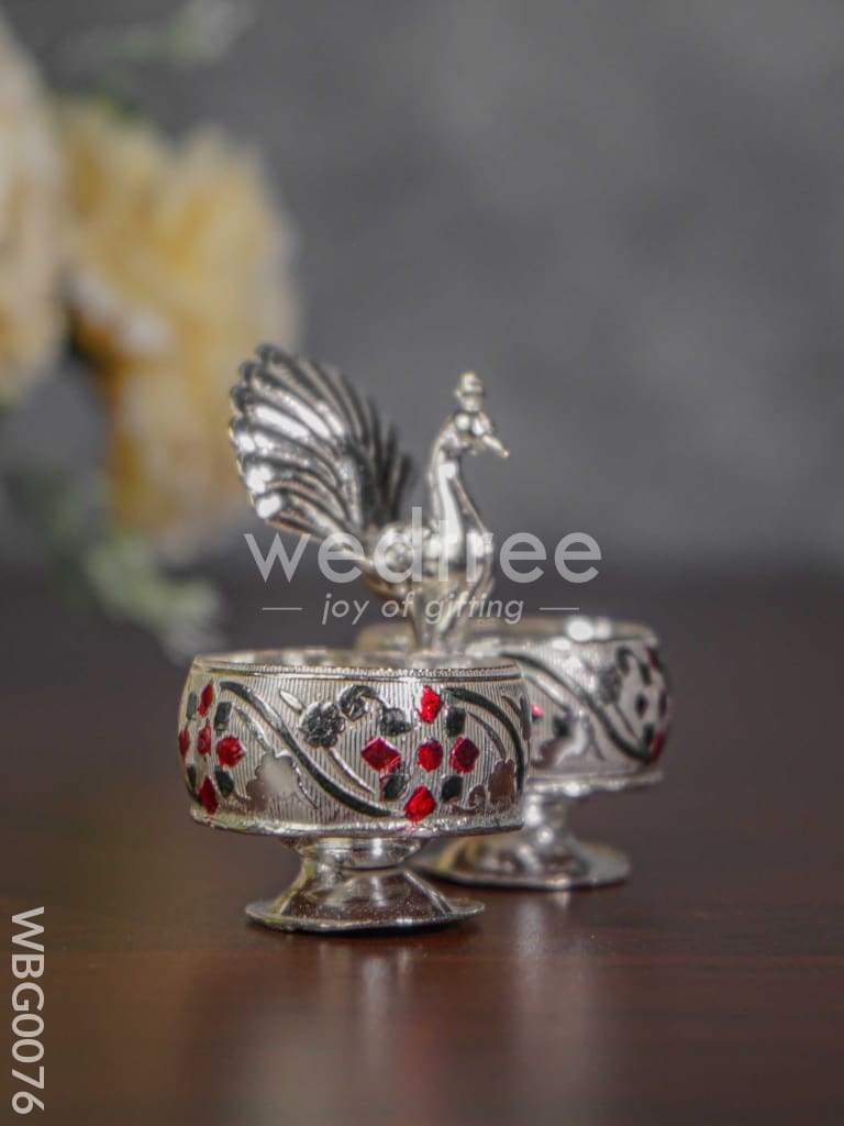 German Silver Kumkum Holder with Meenakari Design Embossed - WBG0076