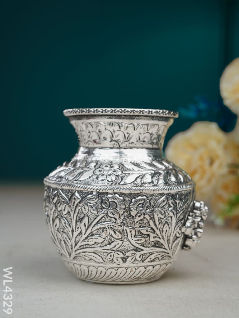 German Silver lakshmi Floral Kalash with Antique Finish - WL4329