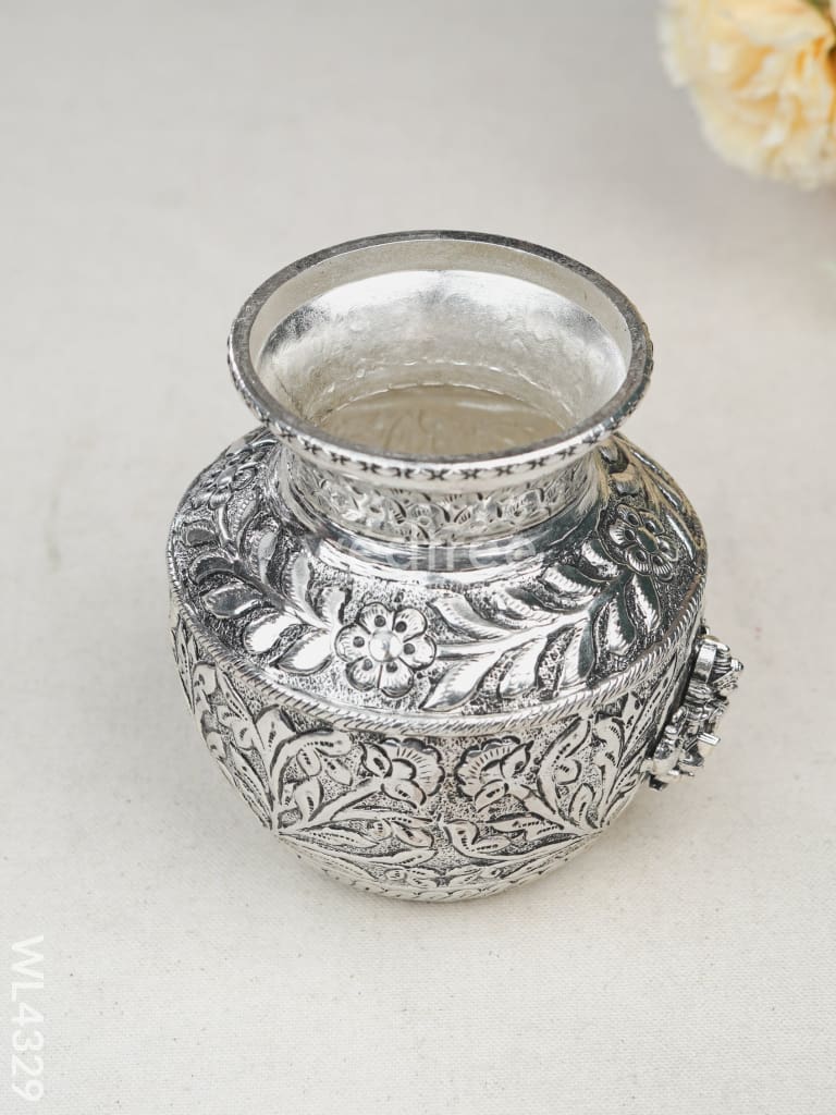 German Silver lakshmi Floral Kalash with Antique Finish - WL4329