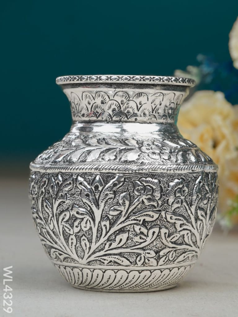 German Silver lakshmi Floral Kalash with Antique Finish - WL4329