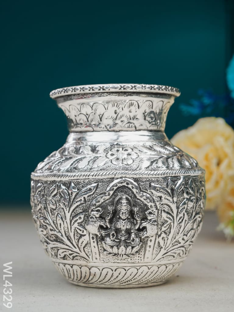 German Silver lakshmi Floral Kalash with Antique Finish - WL4329