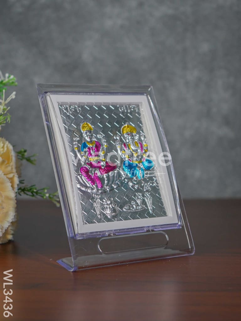 German Silver Lakshmi & Ganesha Photoframe with Stand - WL3436