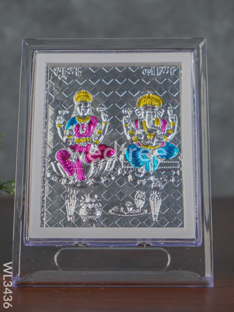 German Silver Lakshmi & Ganesha Photoframe with Stand - WL3436