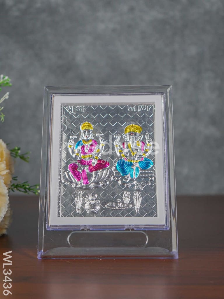 German Silver Lakshmi & Ganesha Photoframe with Stand - WL3436