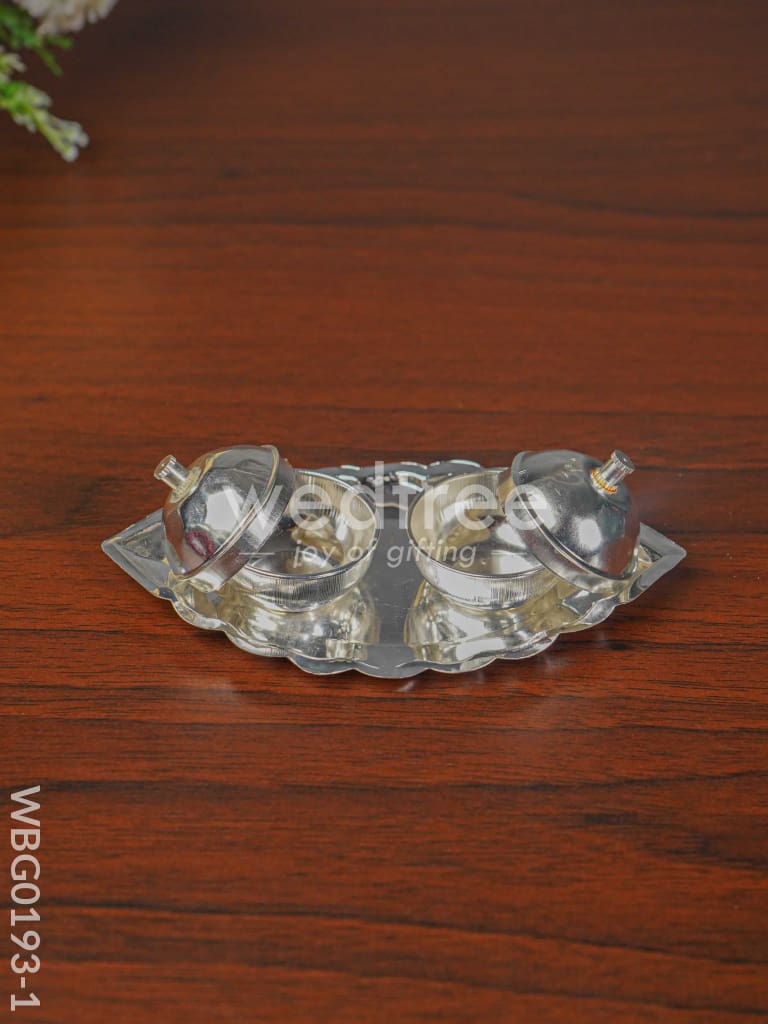 German Silver Leaf Shaped Haldi/Kumkum Holder - WBG0193