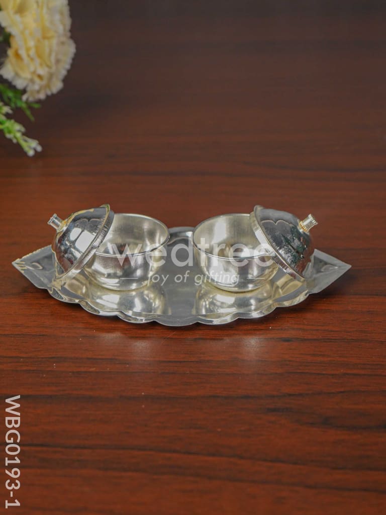 German Silver Leaf Shaped Haldi/Kumkum Holder - WBG0193
