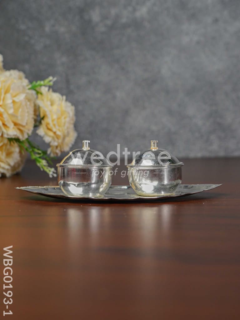 German Silver Leaf Shaped Haldi/Kumkum Holder - WBG0193
