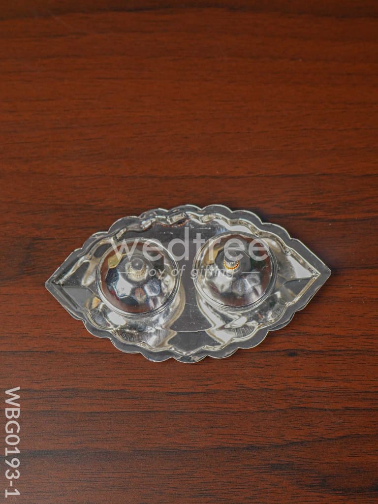 German Silver Leaf Shaped Haldi/Kumkum Holder - WBG0193