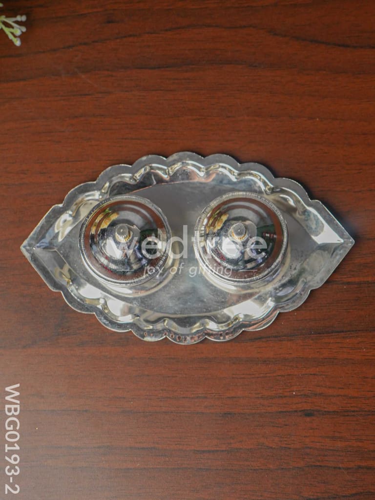 German Silver Leaf Shaped Haldi/Kumkum Holder - WBG0193