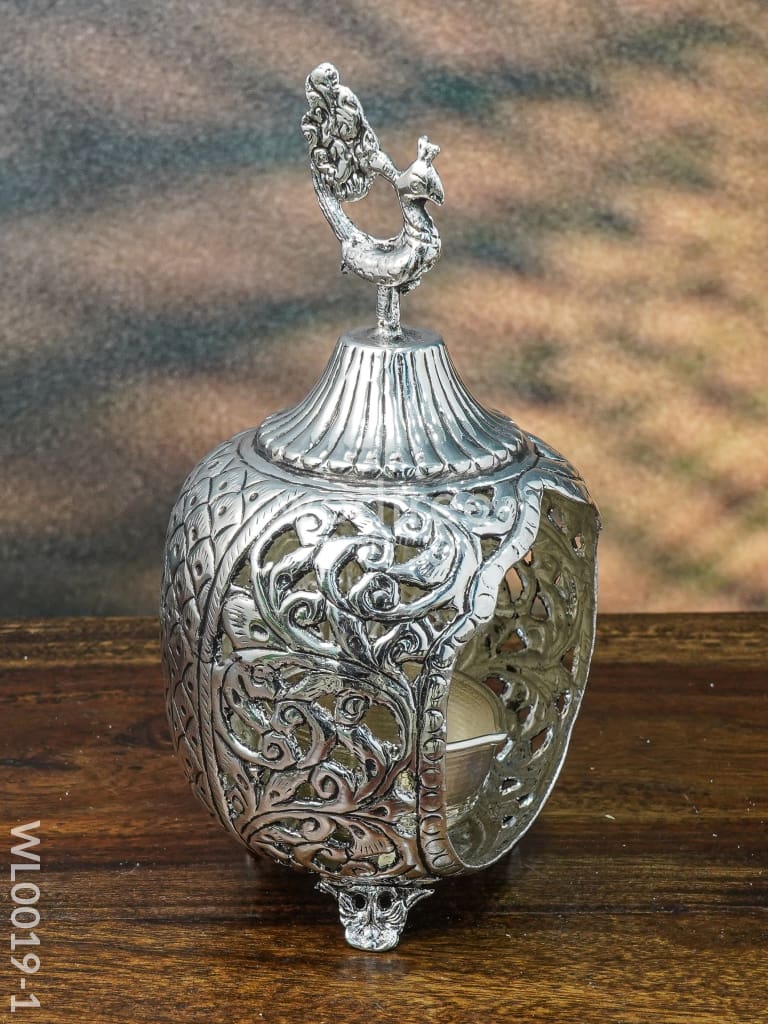 German Silver Peacock Akhand Diya - WL0019