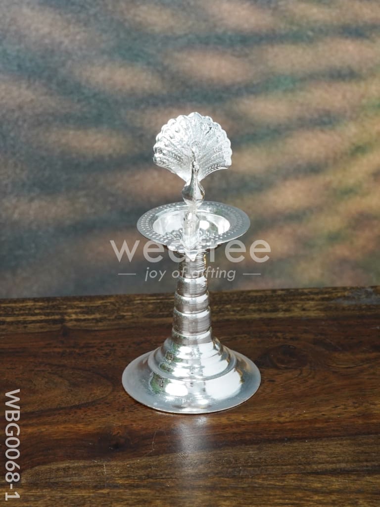 German Silver Peacock Diya with Feathers - WBG0068