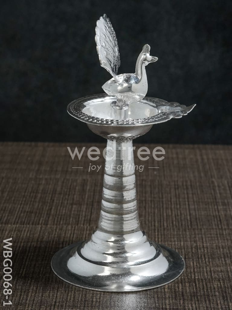 German Silver Peacock Diya with Feathers - WBG0068