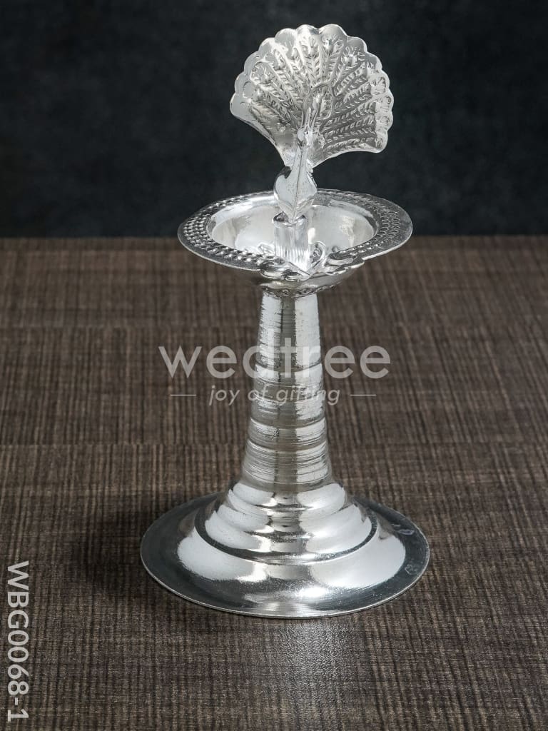 German Silver Peacock Diya with Feathers - WBG0068