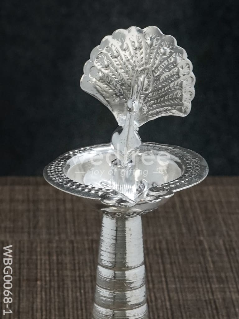 German Silver Peacock Diya with Feathers - WBG0068