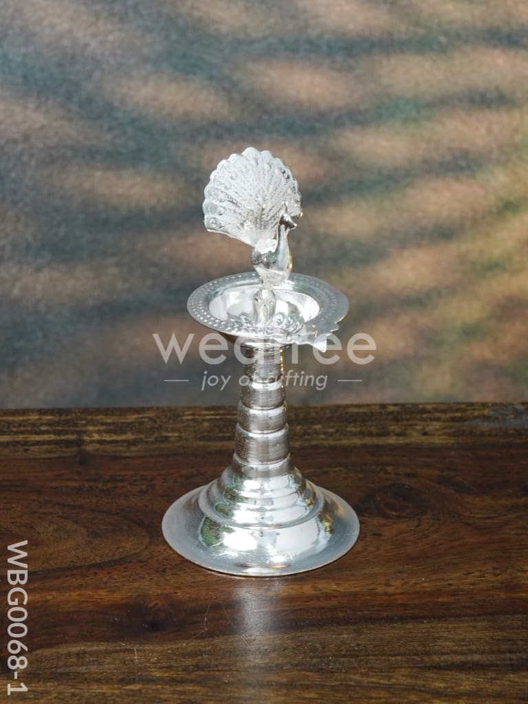 German Silver Peacock Diya with Feathers - WBG0068