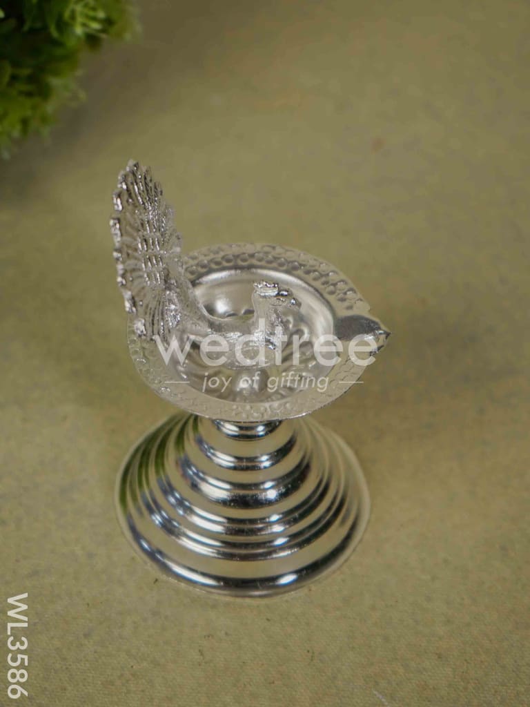German Silver Peacock Diya with Feathers - WL3586
