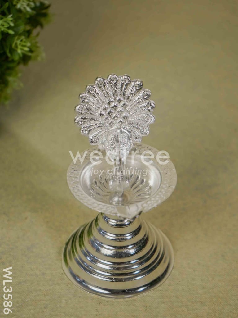 German Silver Peacock Diya with Feathers - WL3586