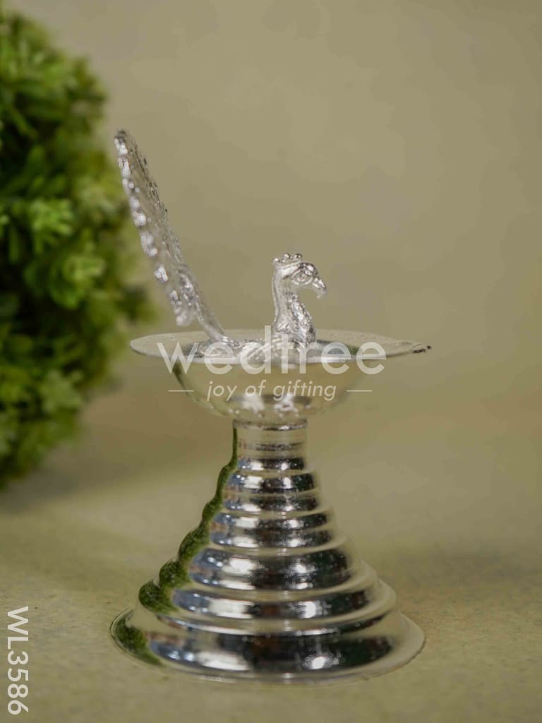 German Silver Peacock Diya with Feathers - WL3586