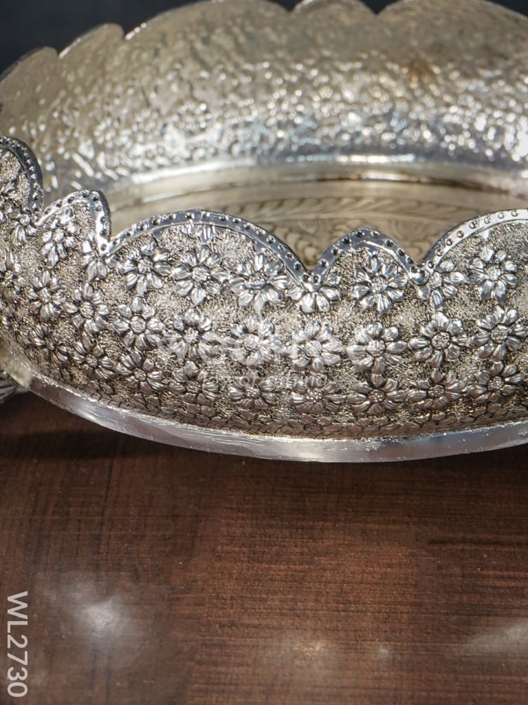 German Silver Peacock Stand Urli - 7.5 inch - WL2730