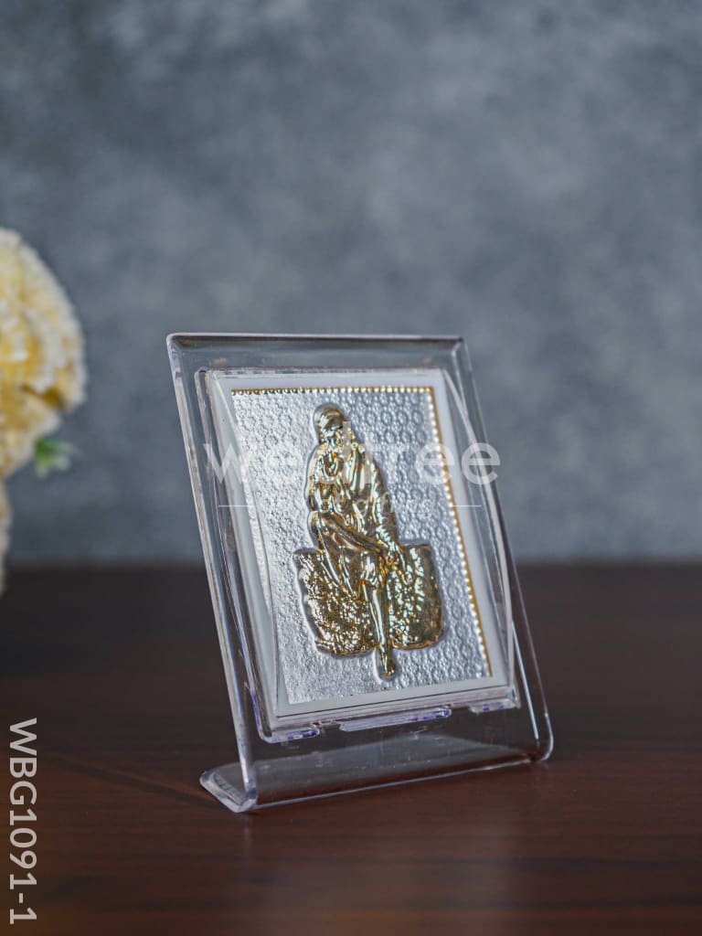 German Silver Plated Sai Baba Photoframe (4.5 inch) with Stand - WBG1091-1