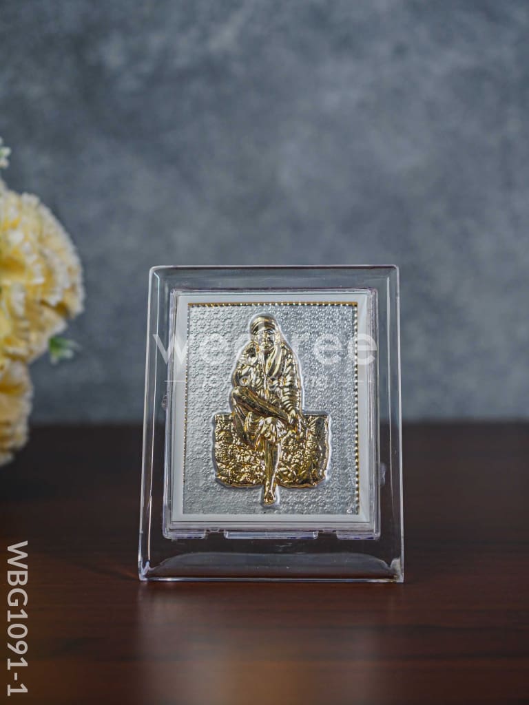 German Silver Plated Sai Baba Photoframe (4.5 inch) with Stand - WBG1091-1