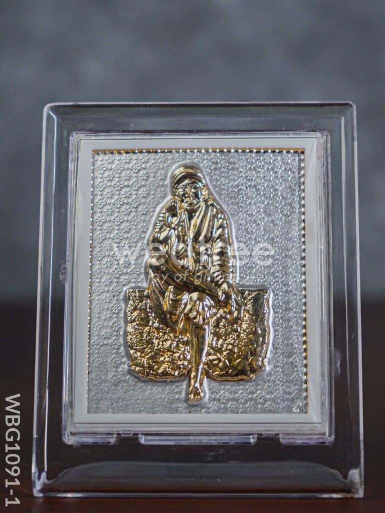 German Silver Plated Sai Baba Photoframe (4.5 inch) with Stand - WBG1091-1