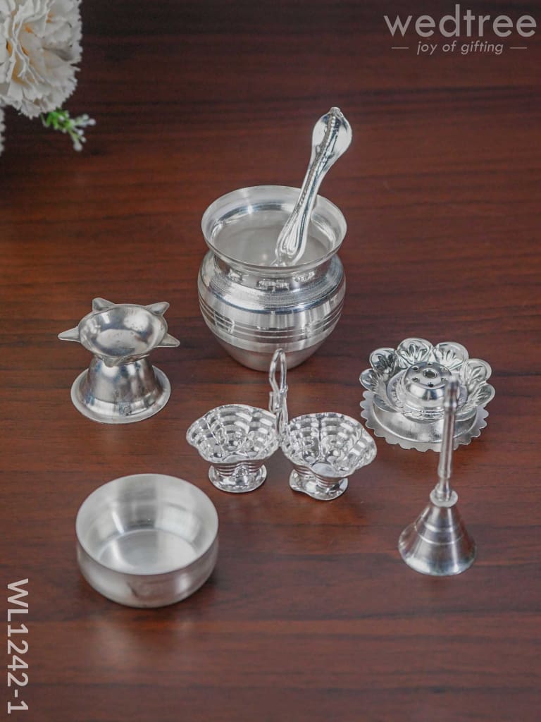 German Silver Pooja Thali Set - 10 inch - WL1242-1