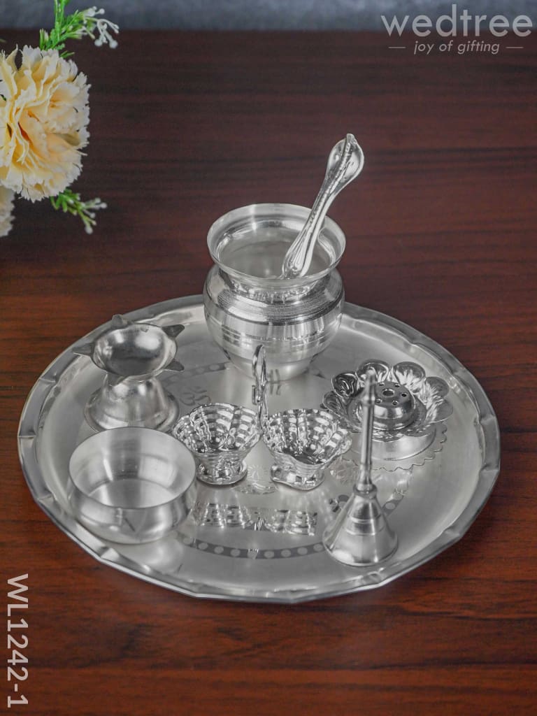 German Silver Pooja Thali Set - 10 inch - WL1242-1