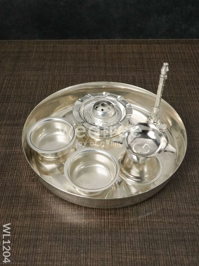 German Silver Pooja Thali Set - 6 inch - WL1204