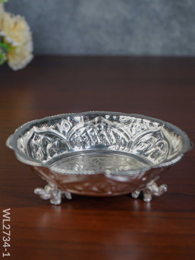 German Silver Pooja Tray with Elephant Stand - 5.5 inch - WL2734-1