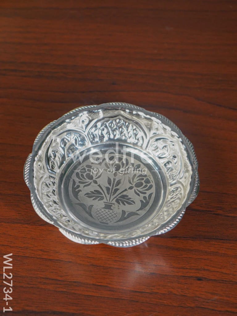 German Silver Pooja Tray with Elephant Stand - 5.5 inch - WL2734-1