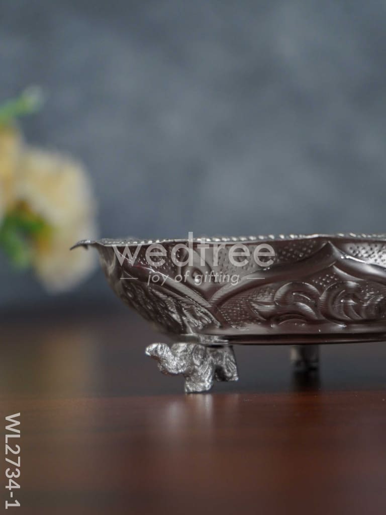 German Silver Pooja Tray with Elephant Stand - 5.5 inch - WL2734-1