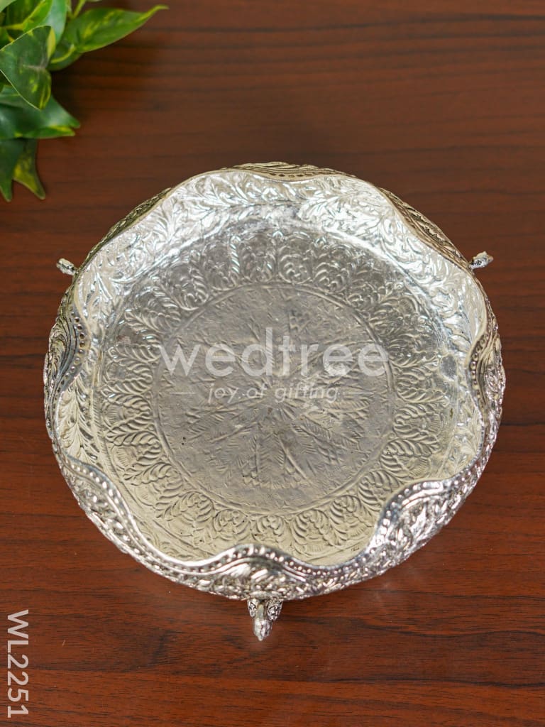 German Silver Urli with Peacock Stand - Antique Finish - 8 inch - WL2251