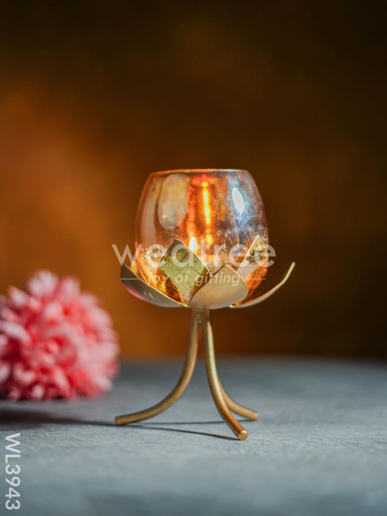Glass Candle Holder on Lotus Stand - WL3943