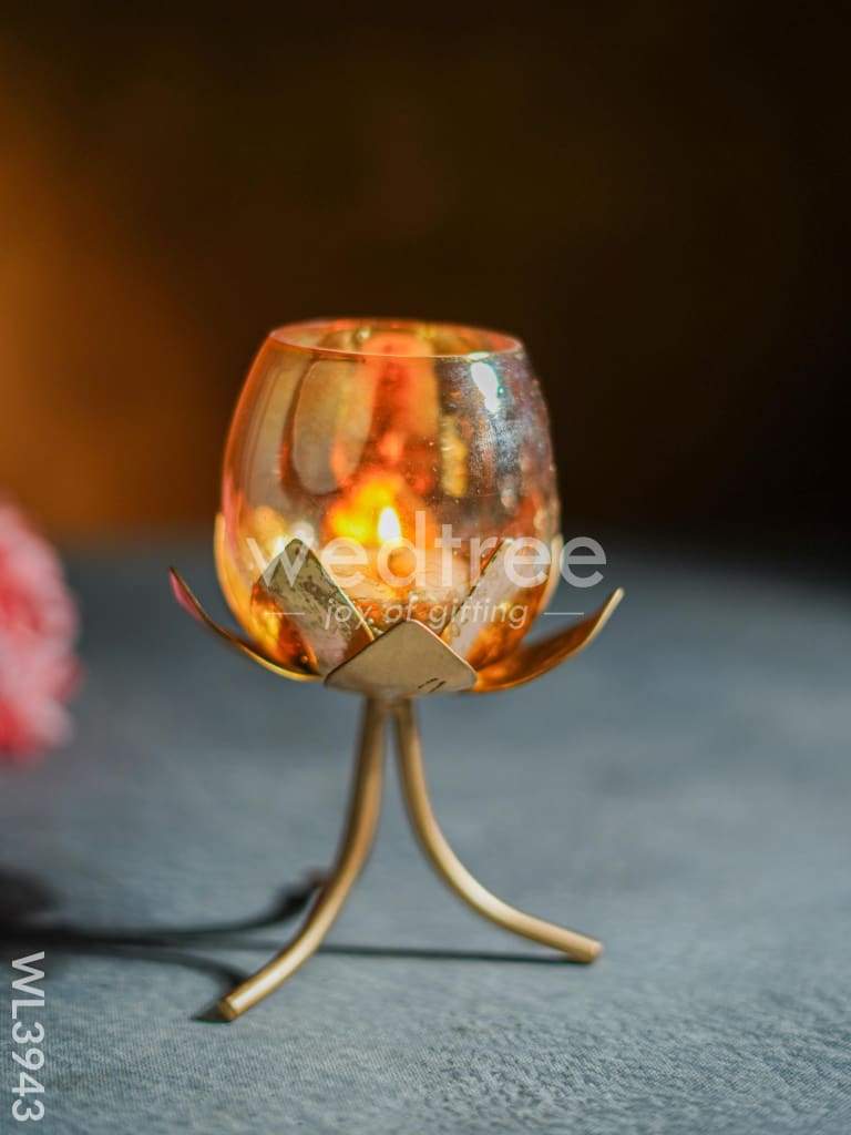 Glass Candle Holder on Lotus Stand - WL3943