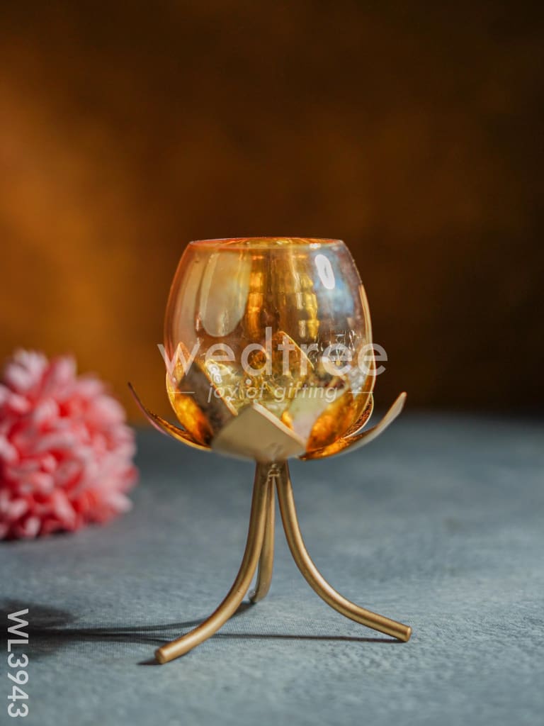 Glass Candle Holder on Lotus Stand - WL3943