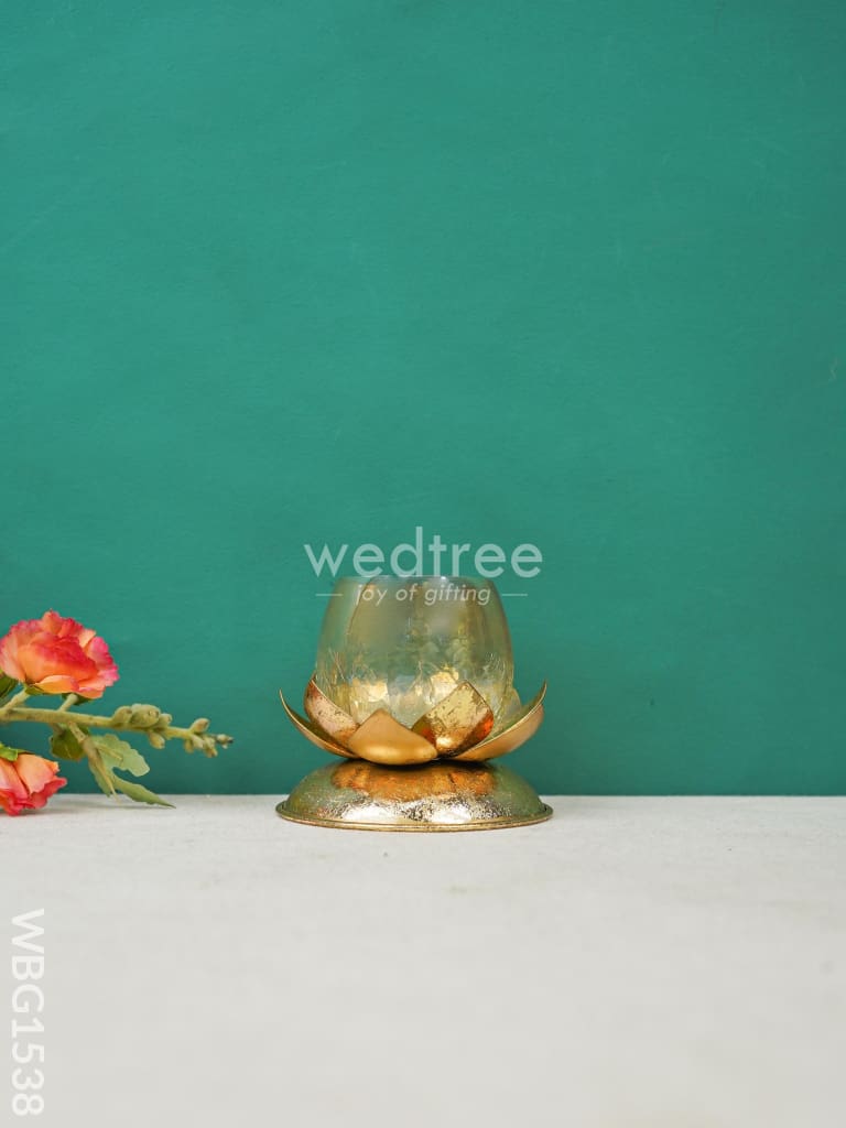 Gold Foil Stand with Cracked Glass Candle Holder - WBG1538