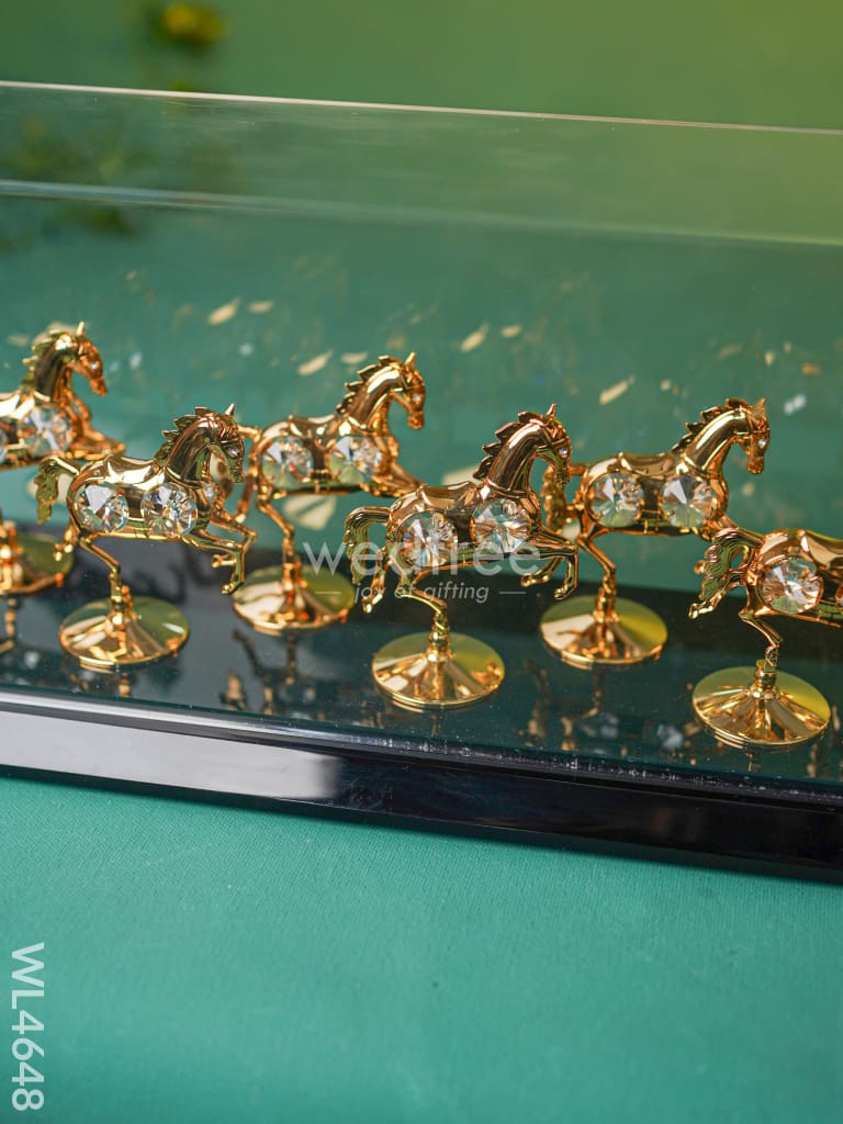 Gold Plated 7 Running Horses with Acrylic Cabinet - WL4648