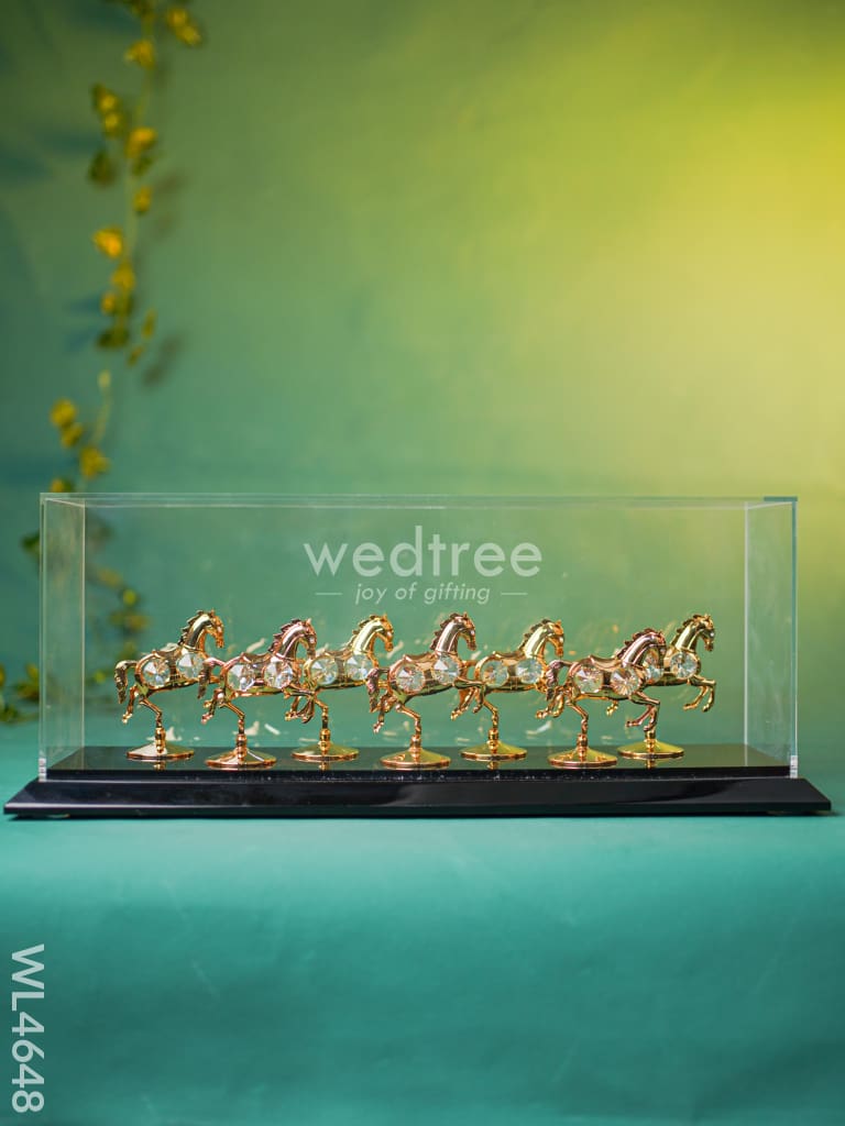 Gold Plated 7 Running Horses with Acrylic Cabinet - WL4648