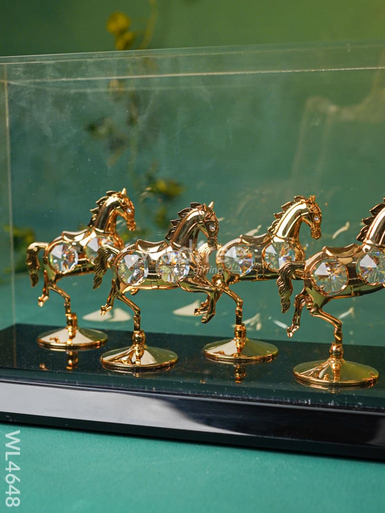 Gold Plated 7 Running Horses with Acrylic Cabinet - WL4648