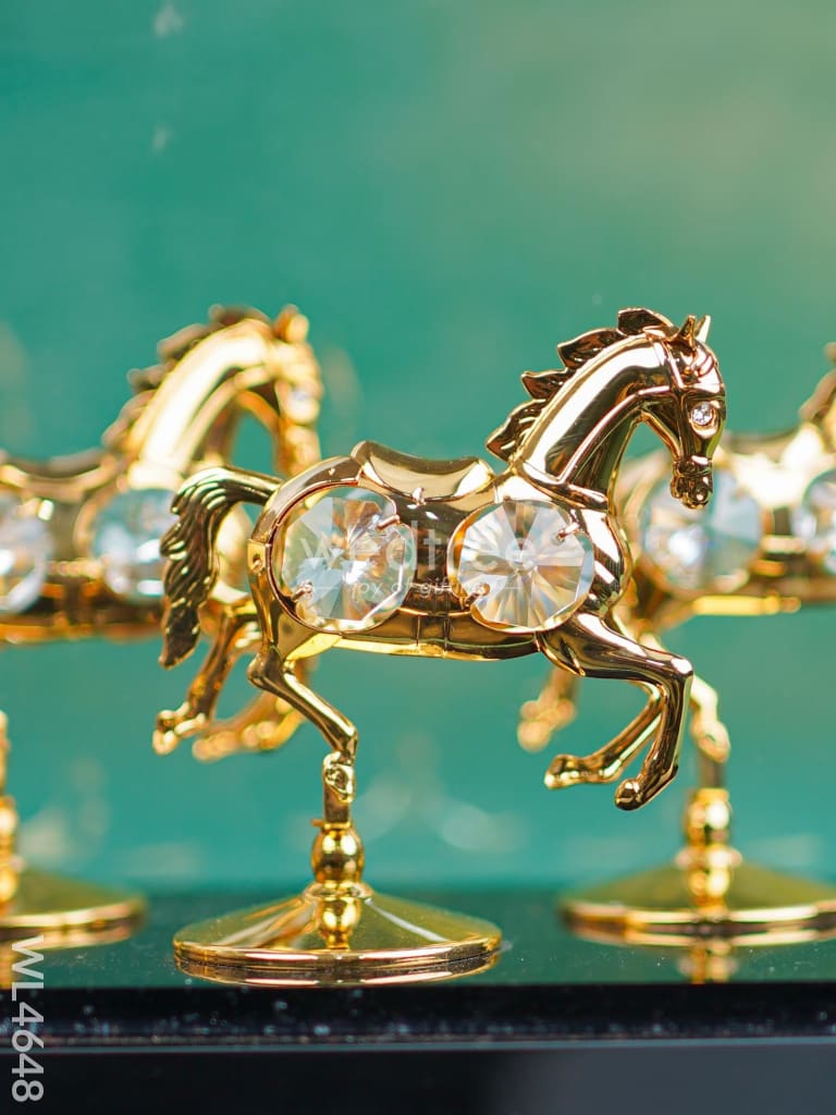 Gold Plated 7 Running Horses with Acrylic Cabinet - WL4648