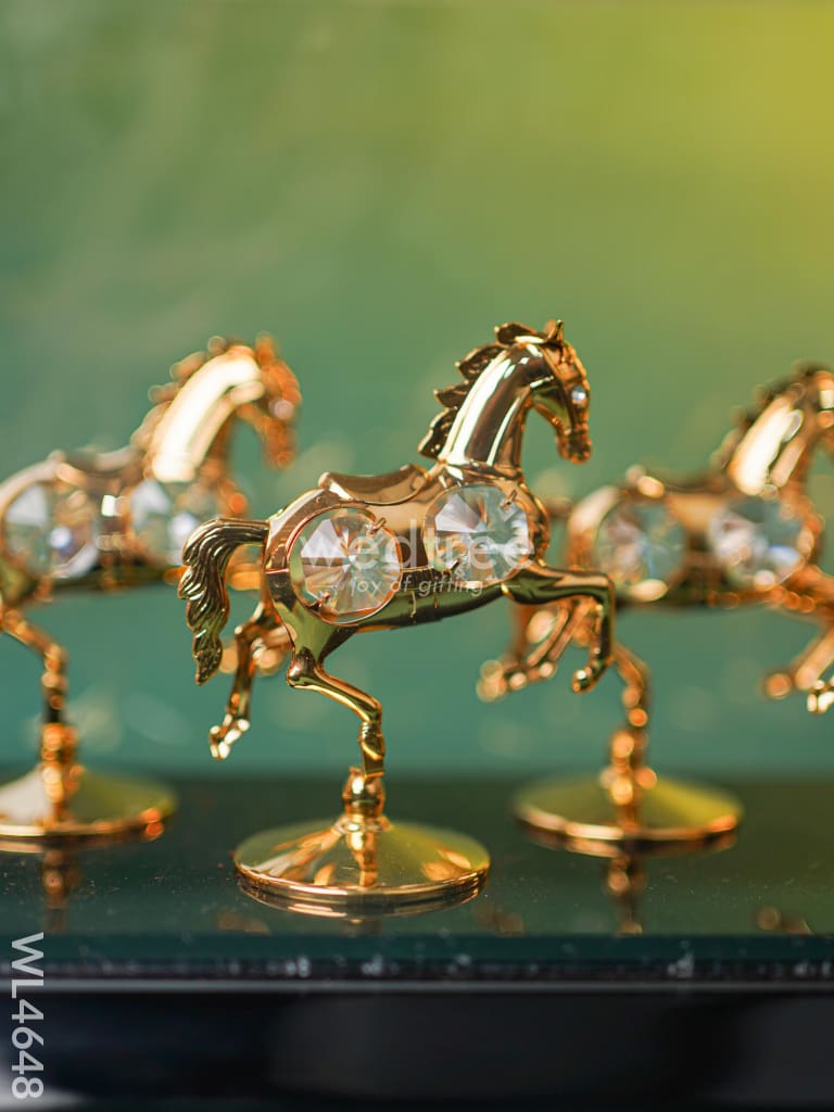 Gold Plated 7 Running Horses with Acrylic Cabinet - WL4648