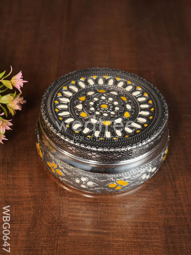Gold White Oxidised Poori Box - 5 inches - WBG0647