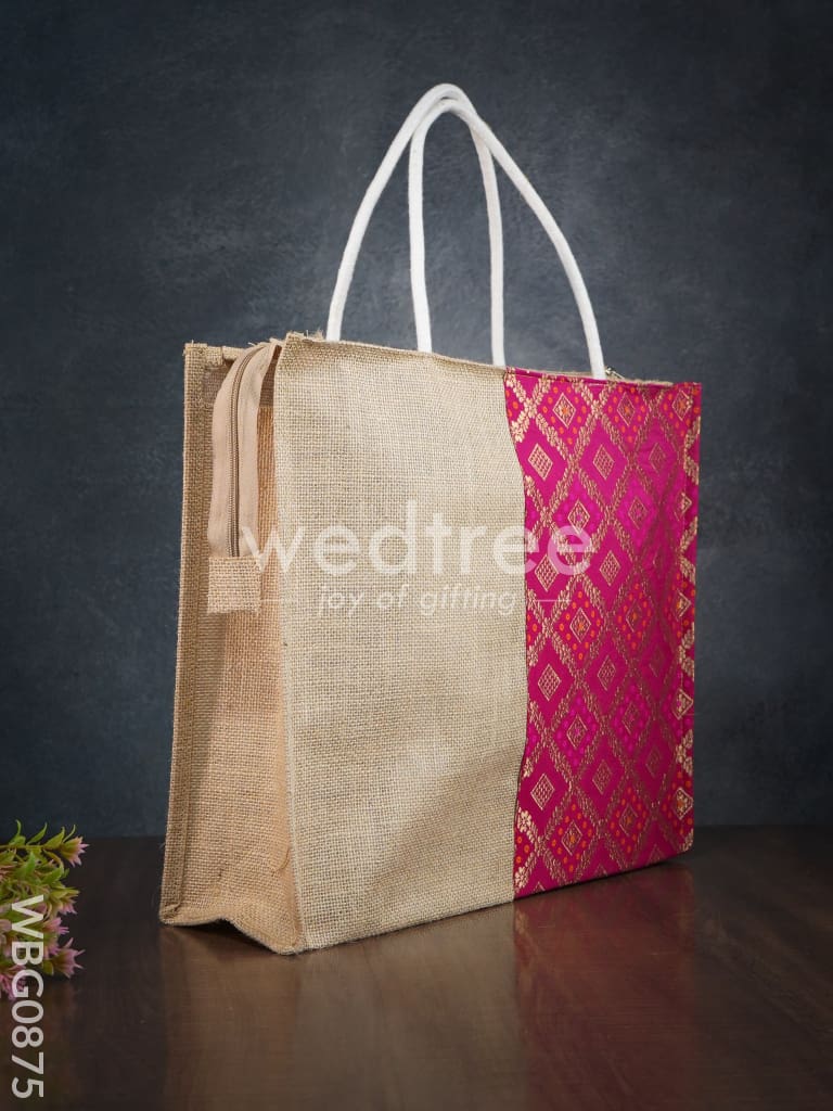 Golden Brocade Design Jute Bag - 14.5 inch - WBG0875