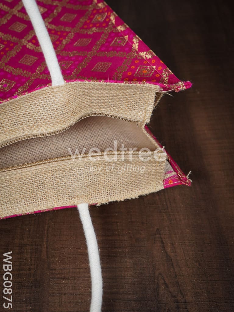 Golden Brocade Design Jute Bag - 14.5 inch - WBG0875