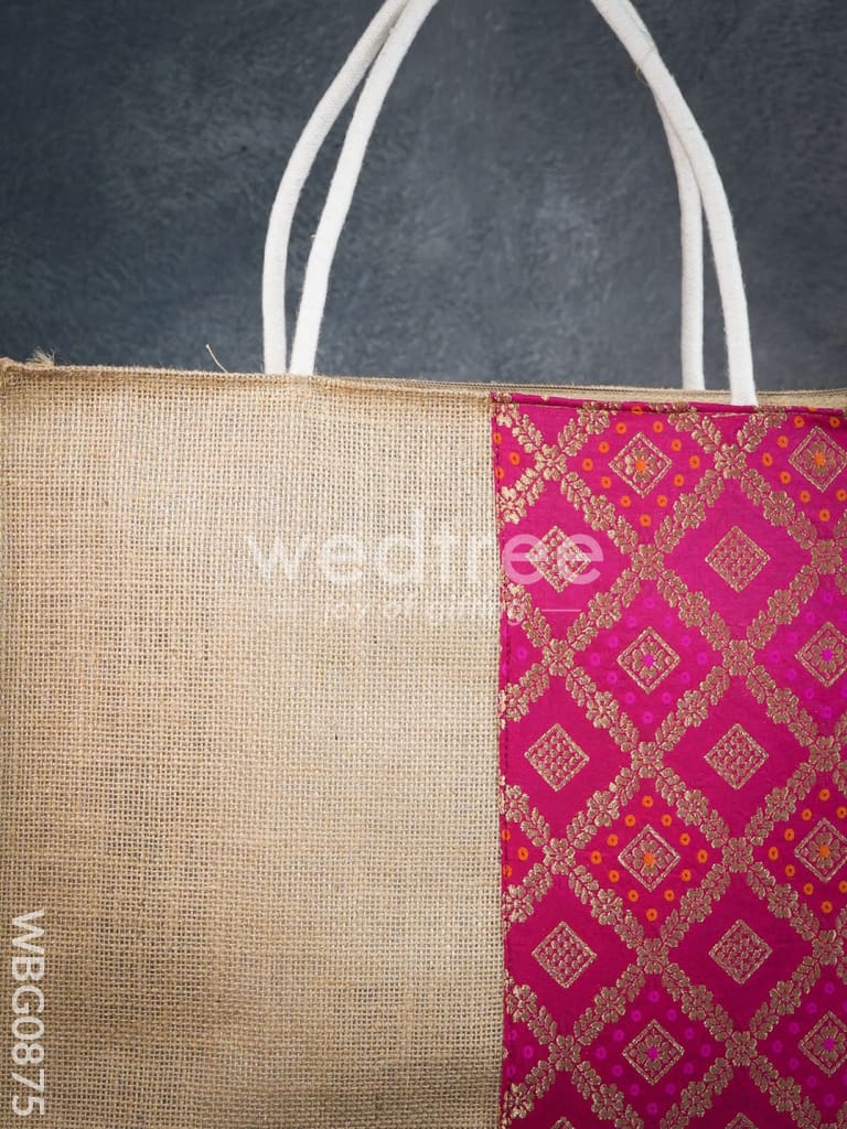Golden Brocade Design Jute Bag - 14.5 inch - WBG0875